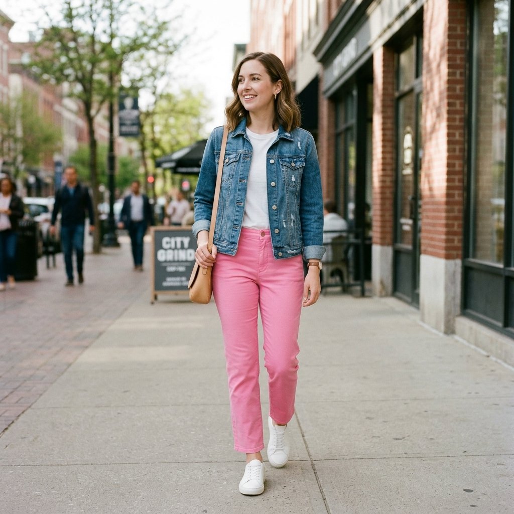 Pink Pants Outfit Ideas with Denim Jackets