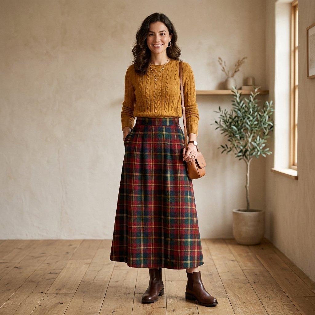 Plaid Long Skirt Outfit Ideas