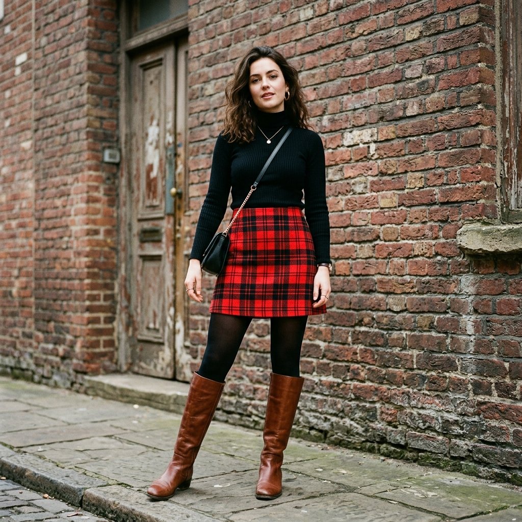 Knee High Boots with Plaid Skirt Ideas