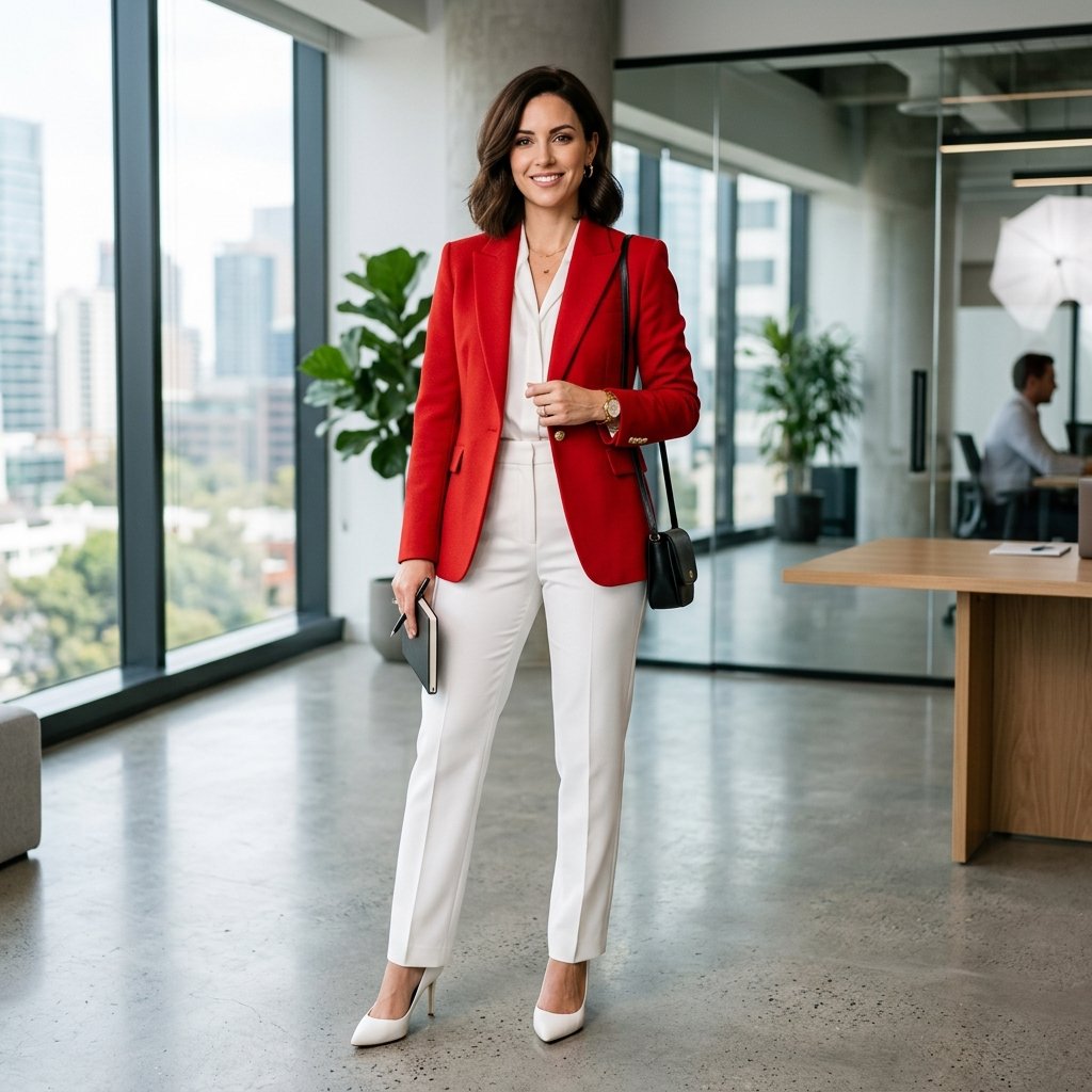Red and White Blazer Combo Idea
