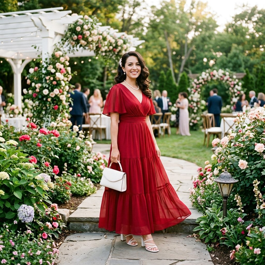 Red and White Wedding Guest Outfit Idea