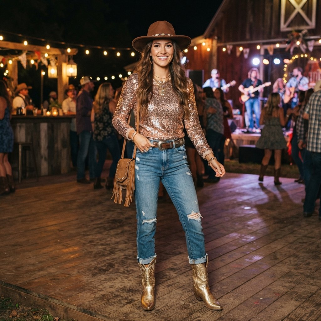 Cowgirl Outfit Ideas: 31 Ways to Style Your Western Look 31 Sequin Cowgirl Outfit Ideas