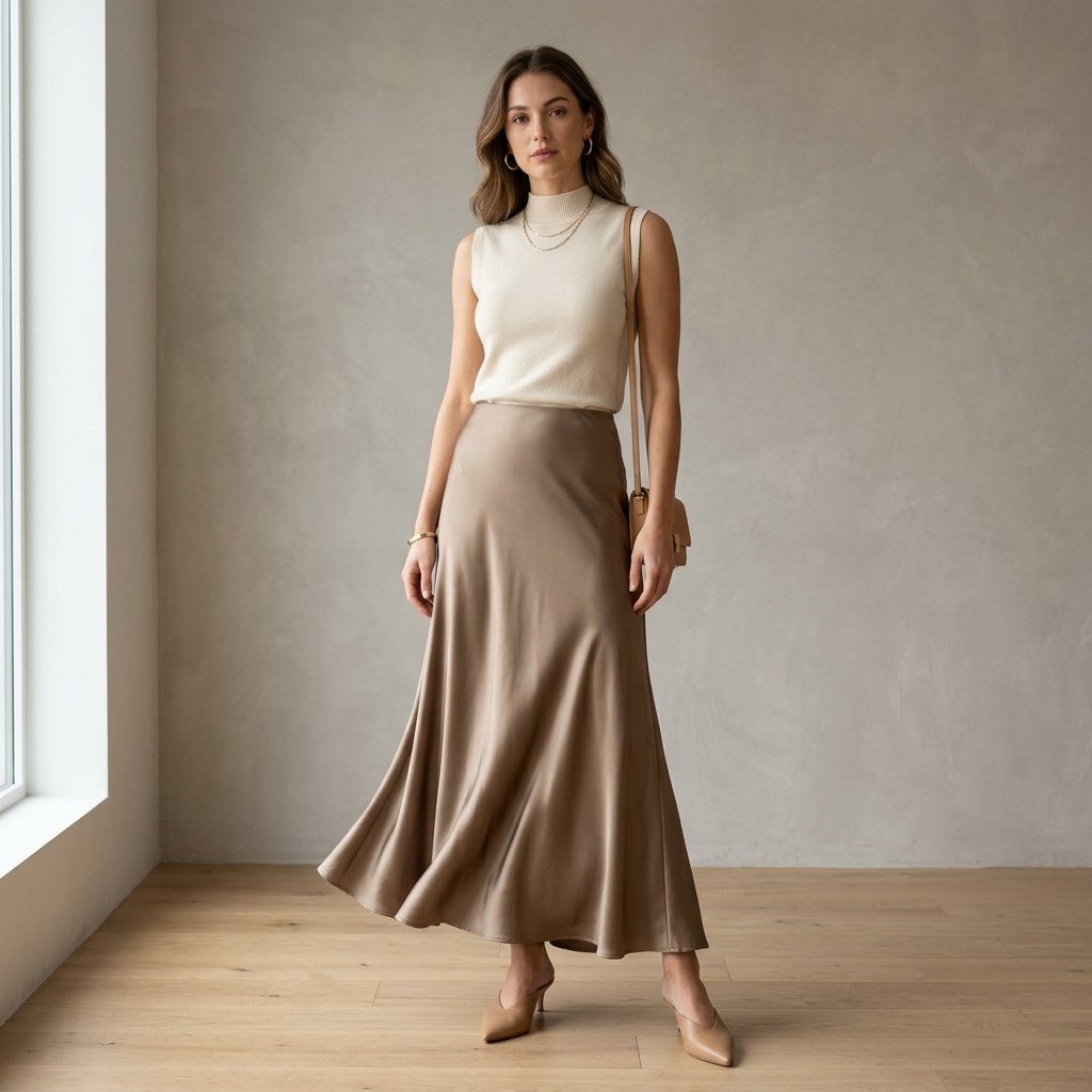 Silk Long Skirt Outfit Ideas