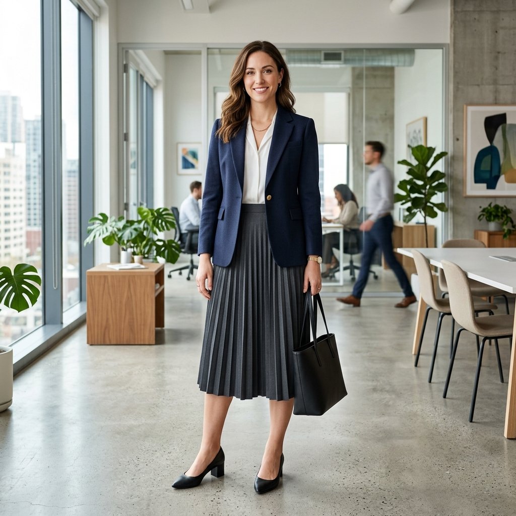 Office-Ready Pleated Skirt Outfit Ideas