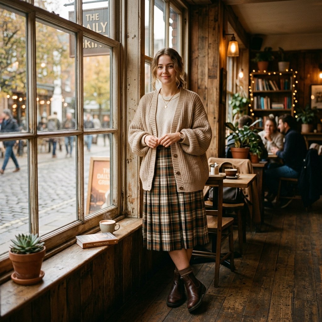 Oversized Cardigan Pleated Skirt Outfit Ideas