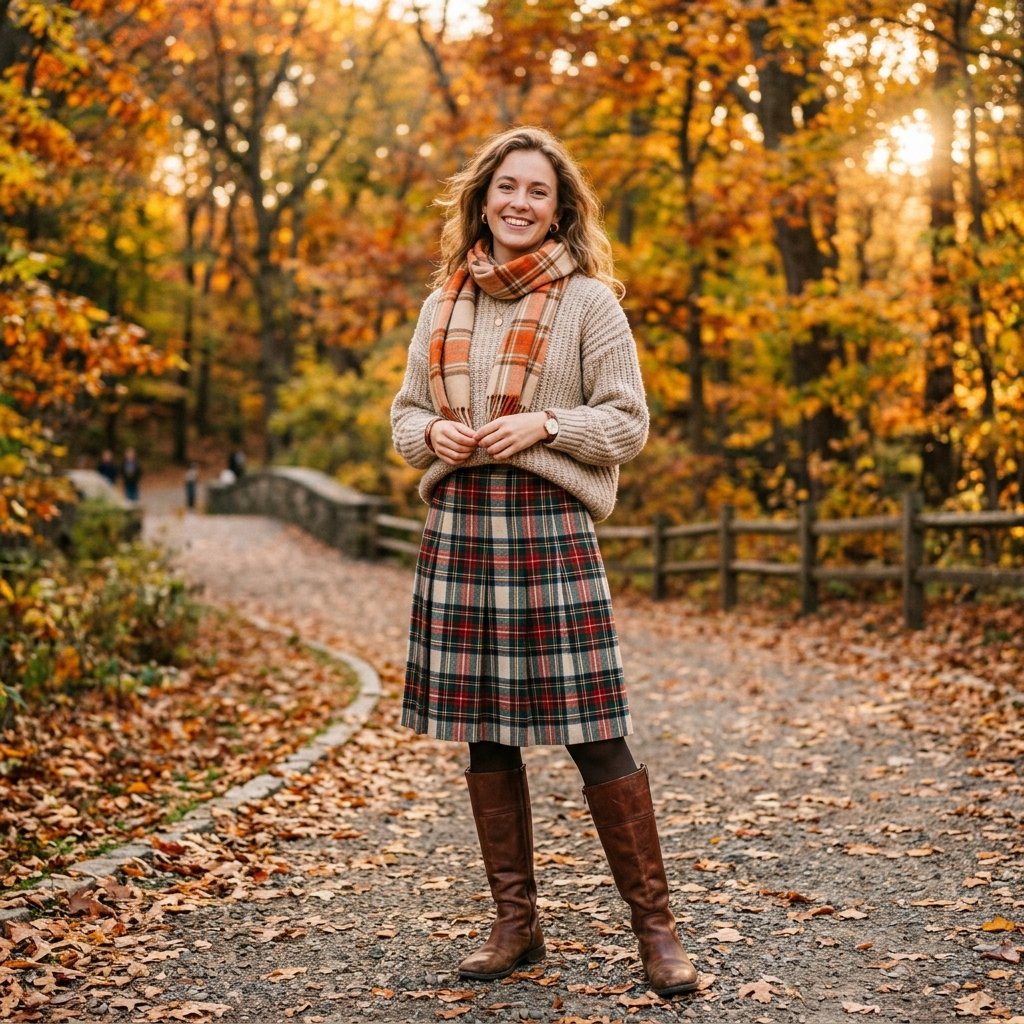 Sweater and Pleated Skirt Outfit Ideas