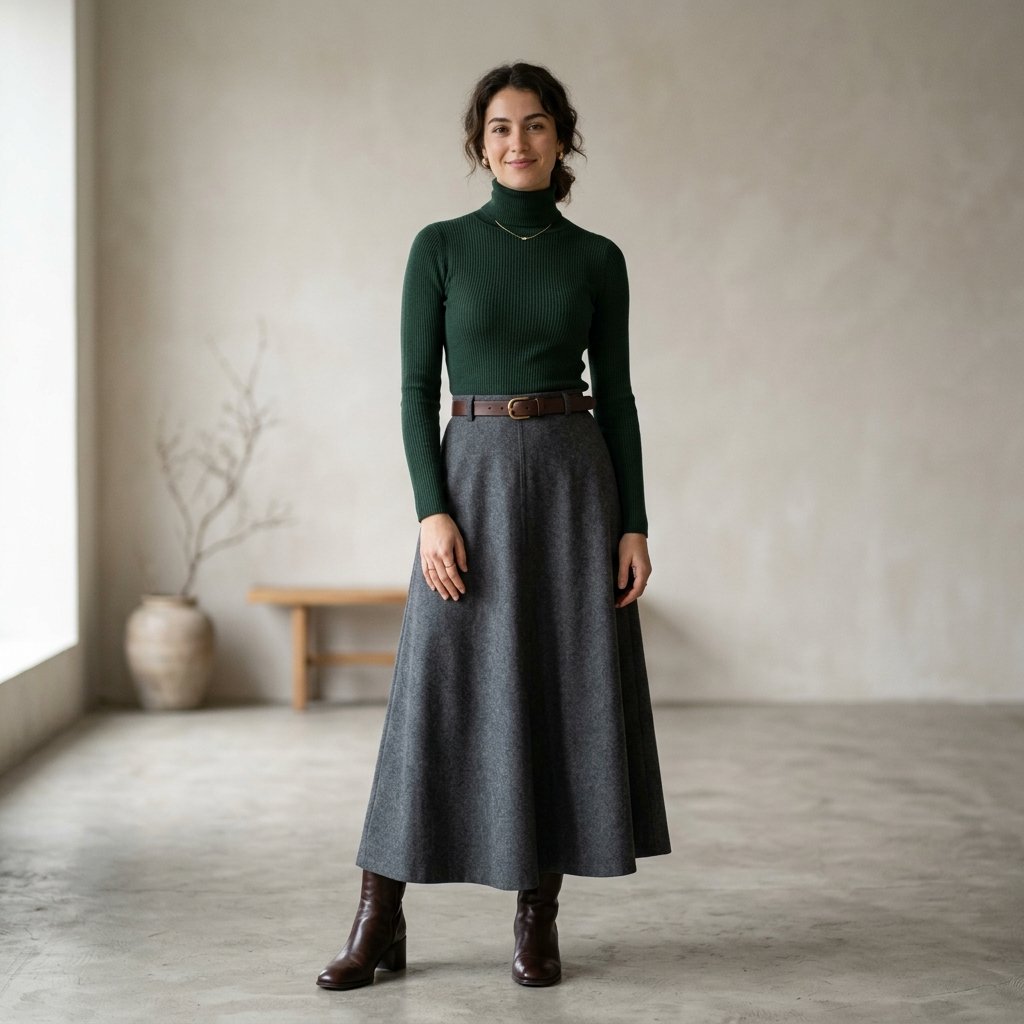 Long Skirt and Turtleneck Outfit Ideas