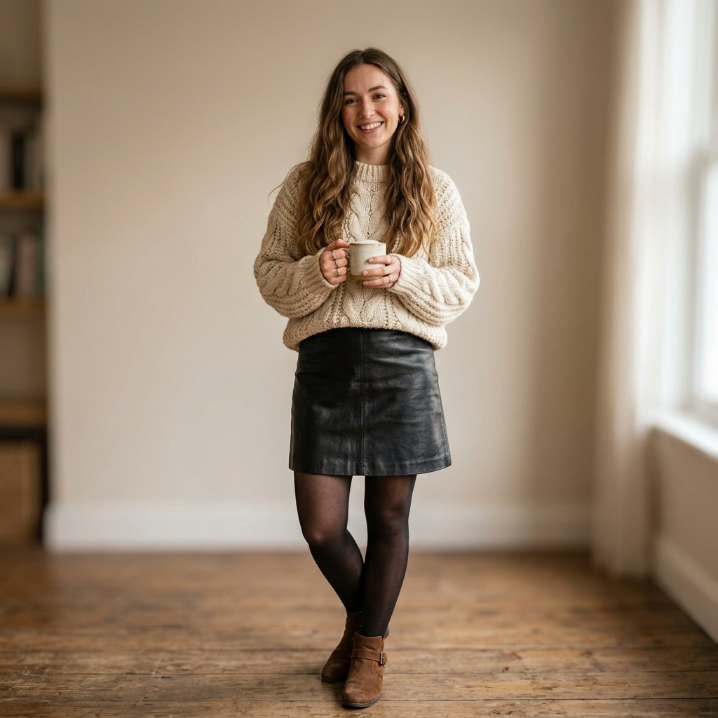 Leather Skirt and Chunky Knit Ideas