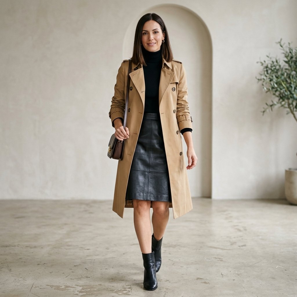 Leather Skirt and Trench Coat Ideas