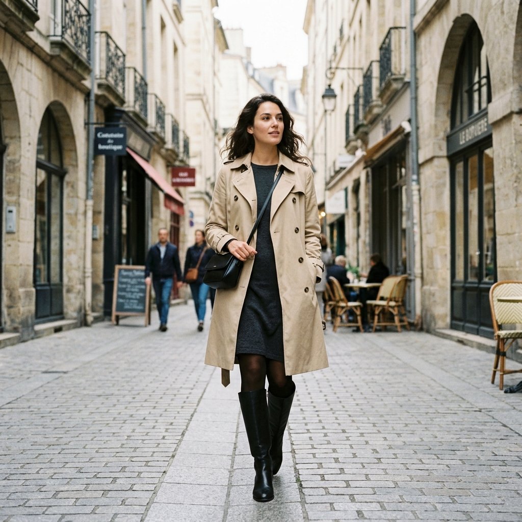 Knee Boots with Trench Coat Ideas