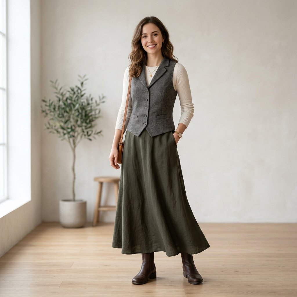 Long Skirt and Vest Outfit Ideas