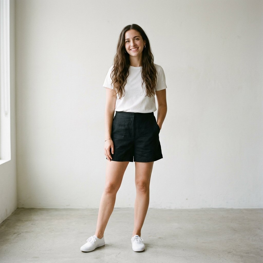 Black Shorts and White Tee Outfit Ideas