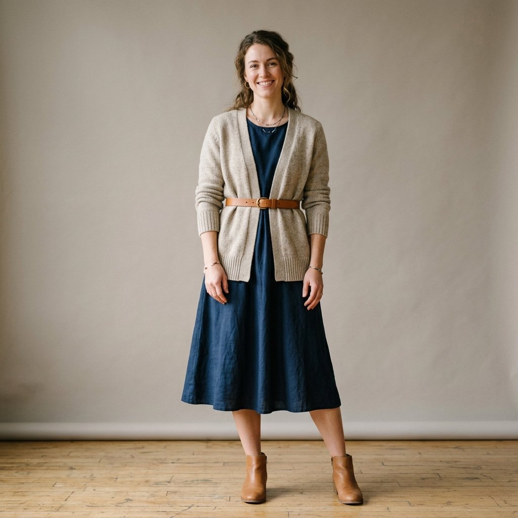32 Sweater Over Dress Ideas: A Complete Style Guide 17 Belted Cardigan Over A-Line Dress