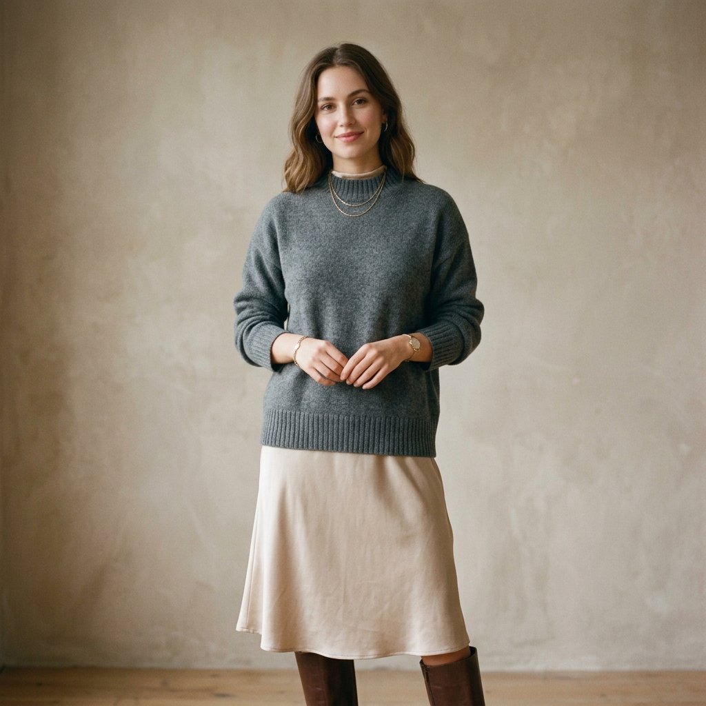 32 Sweater Over Dress Ideas: A Complete Style Guide 9 Cashmere Sweater Over Dress Slip