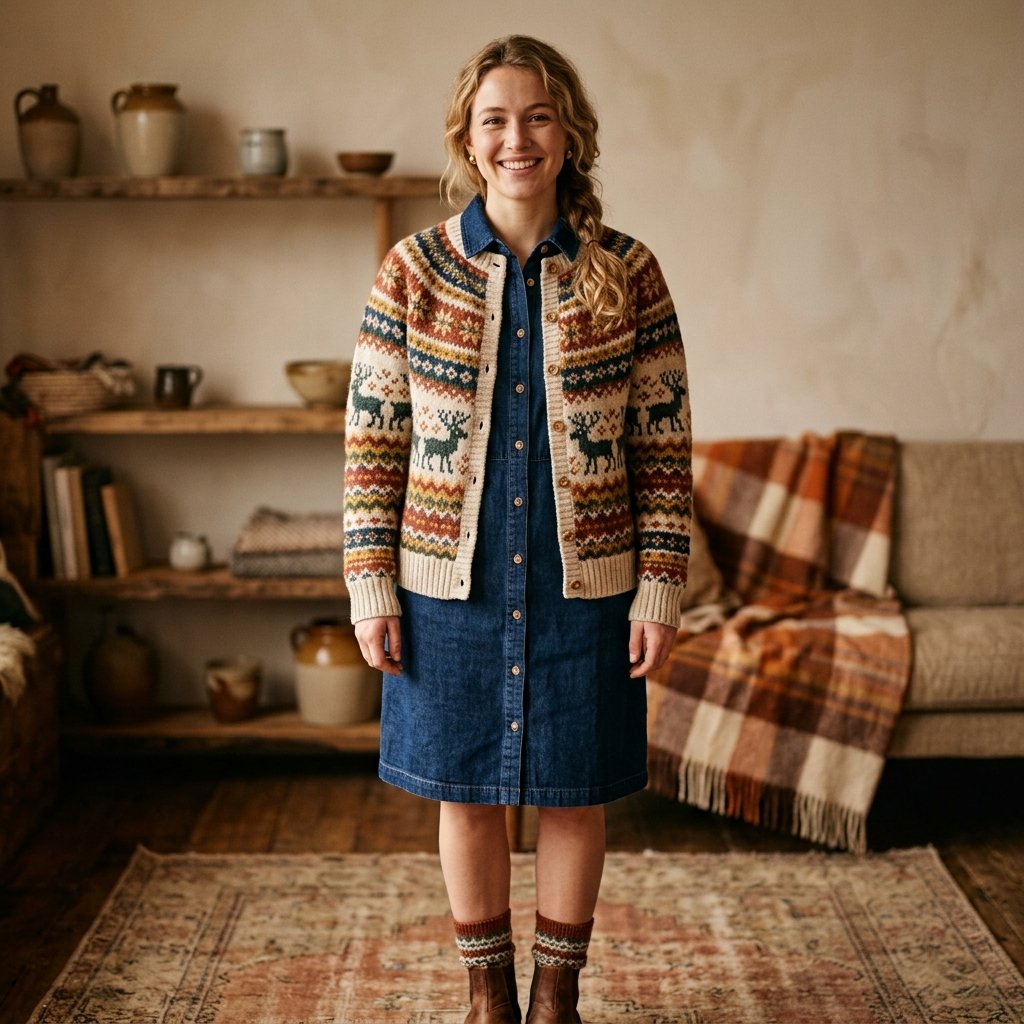 32 Sweater Over Dress Ideas: A Complete Style Guide 8 Fair Isle Sweater Over Dress Denim