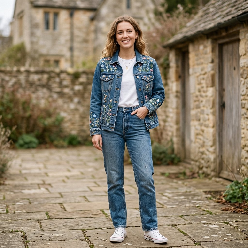 Embroidered Jean Jacket Outfit Ideas