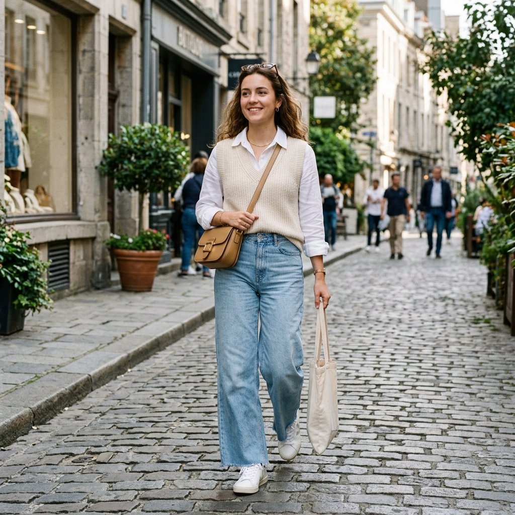 Vest And Wide Leg Jeans Outfit Ideas