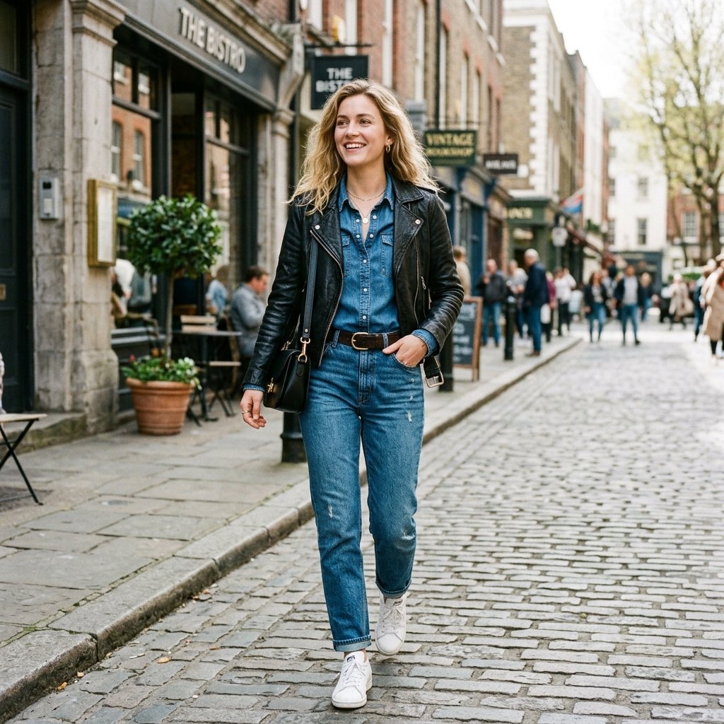 Leather Jacket and Denim Outfit Ideas
