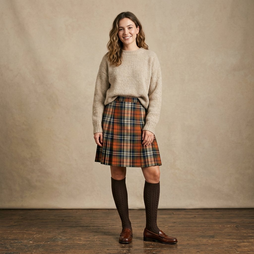 Loafer and Plaid Skirt Outfit Ideas