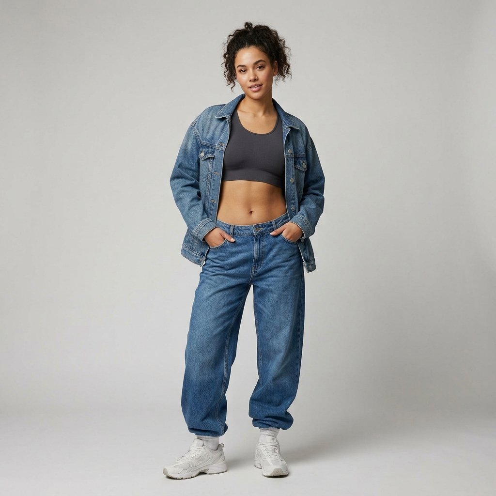 32 Baggy Jeans Outfits Ideas: Chic Ways to Look Effortlessly Trendy 17 Baggy Jeans Outfits with Sports Bra Ideas