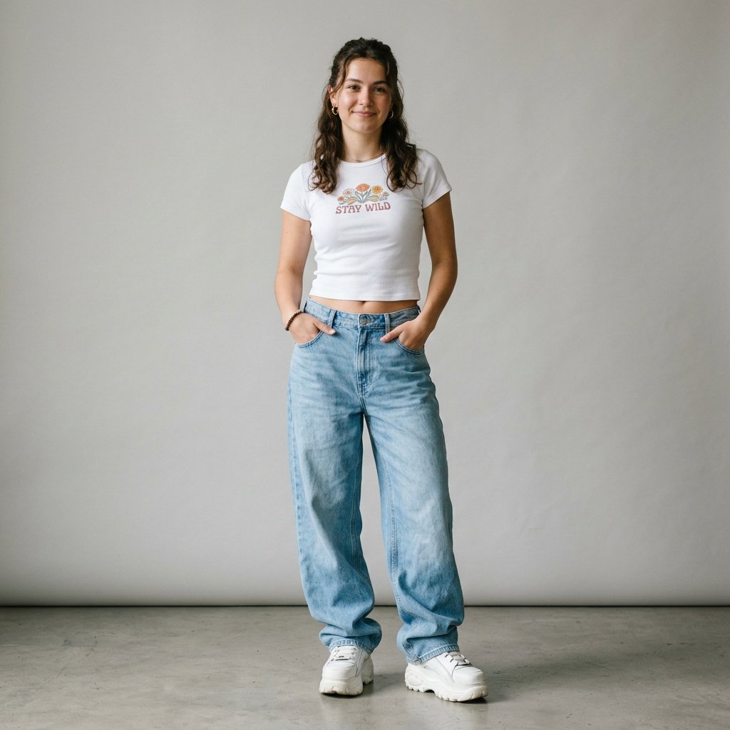 32 Baggy Jeans Outfits Ideas: Chic Ways to Look Effortlessly Trendy 26 Baggy Jeans with Baby Tee Ideas