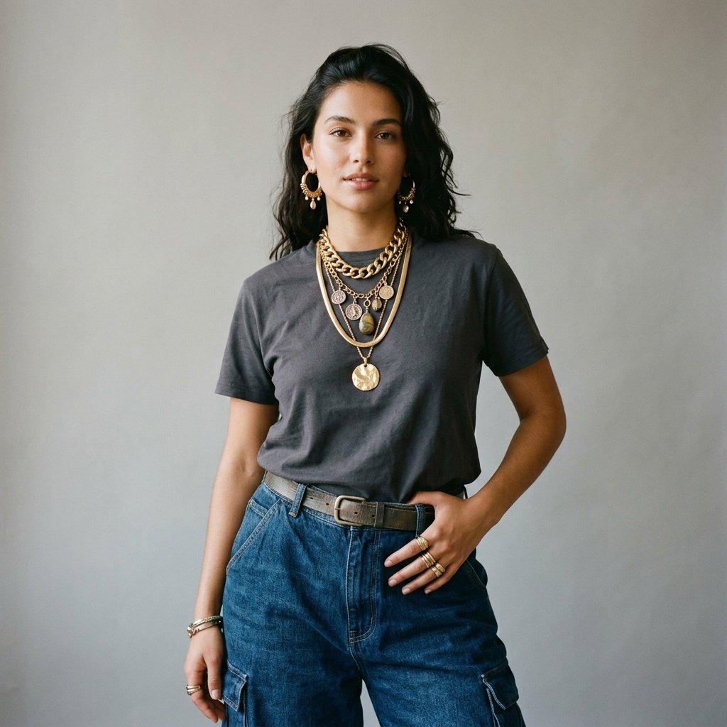 32 Baggy Jeans Outfits Ideas: Chic Ways to Look Effortlessly Trendy 29 Baggy Jeans with Statement Jewelry Ideas