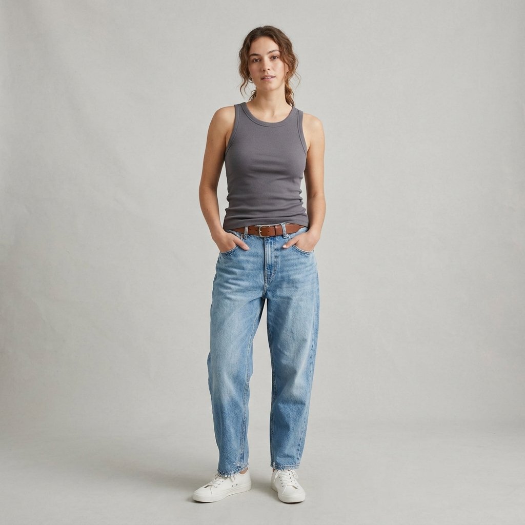 32 Baggy Jeans Outfits Ideas: Chic Ways to Look Effortlessly Trendy 2 Baggy Jeans Outfits with Fitted Tank Ideas