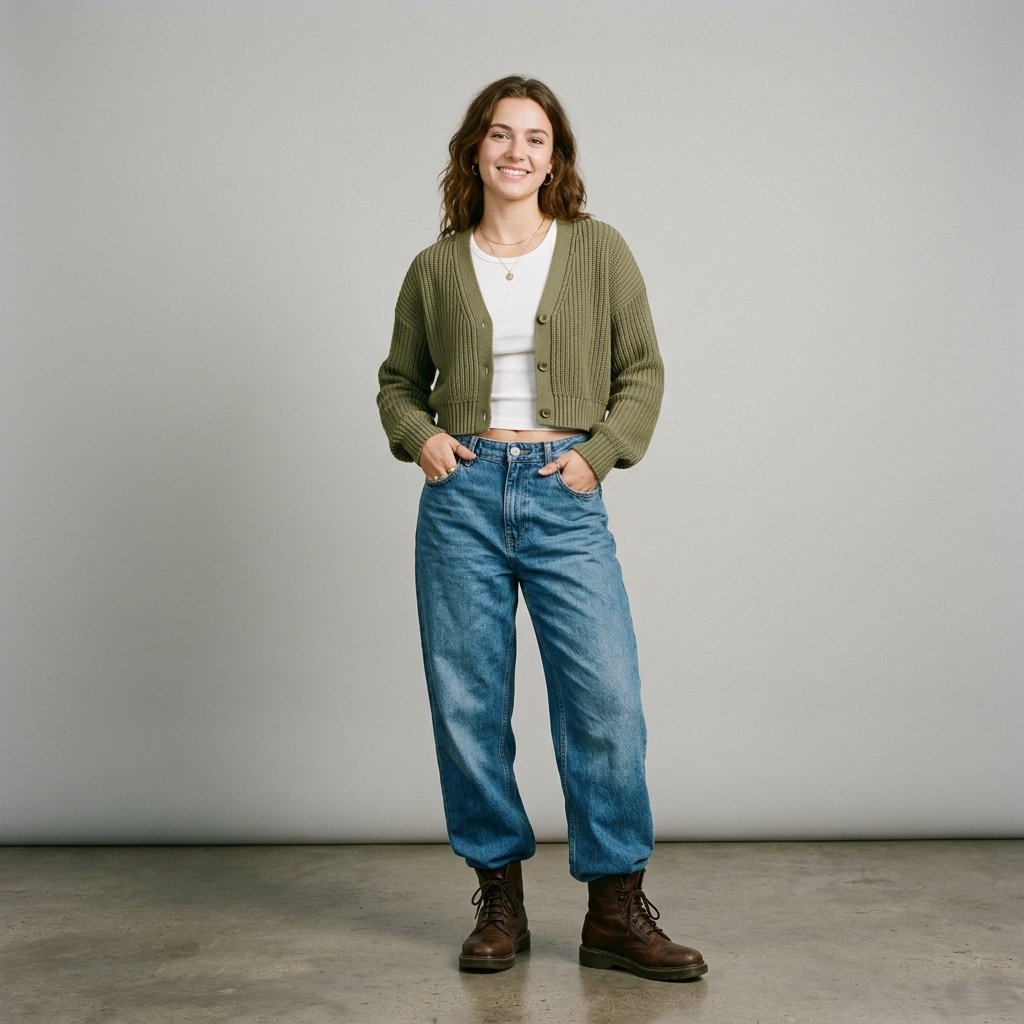 32 Baggy Jeans Outfits Ideas: Chic Ways to Look Effortlessly Trendy 24 Baggy Jeans with Cropped Cardigan Ideas