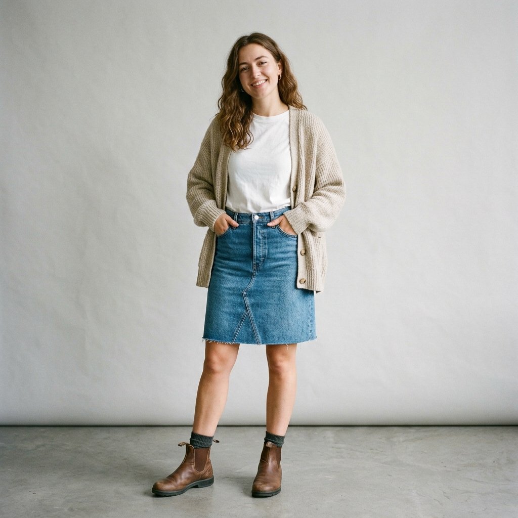 Cardigan with Denim Skirt Ideas