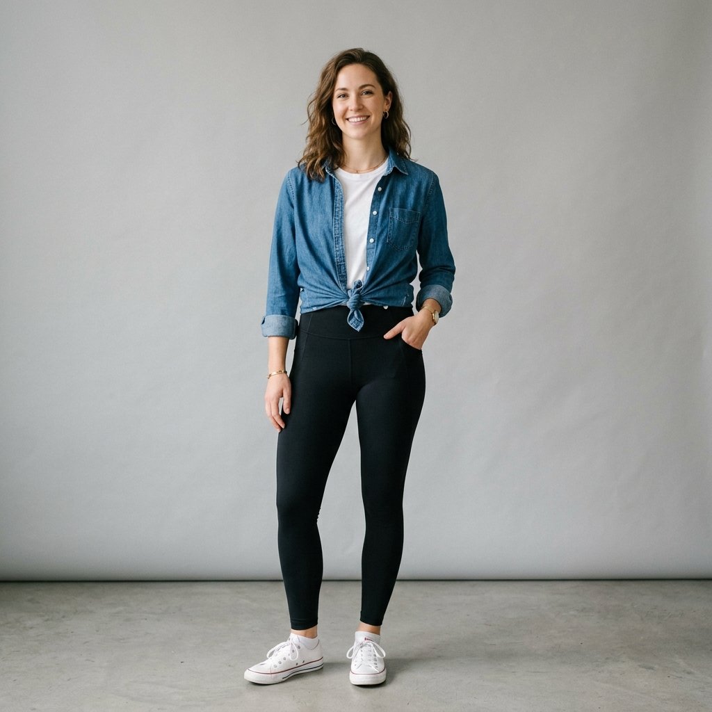 32 Cozy Leggings Outfits for Every Season 21 Leggings with Denim Shirt Ideas