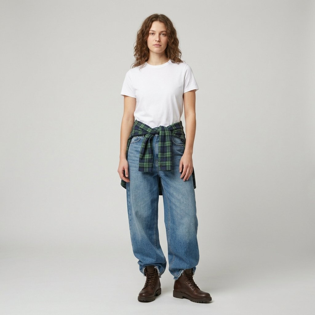 32 Baggy Jeans Outfits Ideas: Chic Ways to Look Effortlessly Trendy 18 Baggy Jeans with Flannel Shirt Ideas