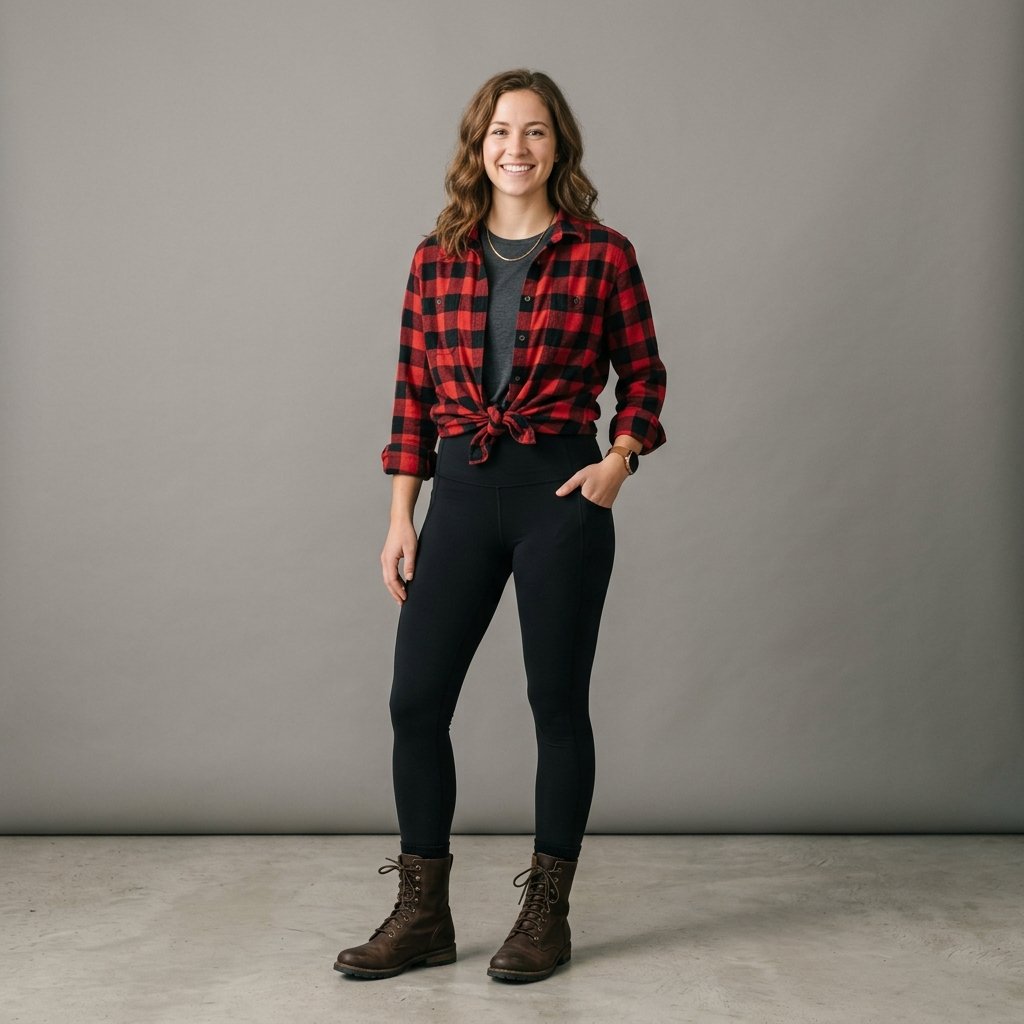 32 Cozy Leggings Outfits for Every Season 9 Leggings with Flannel Shirt Ideas