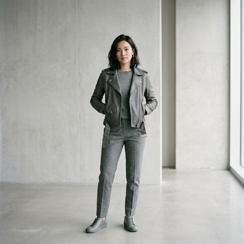 Monochrome Leather Jacket Outfit Ideas