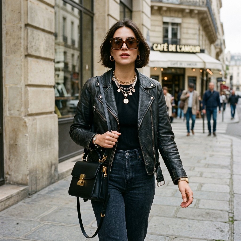 Leather Jacket and Accessories Outfit Ideas