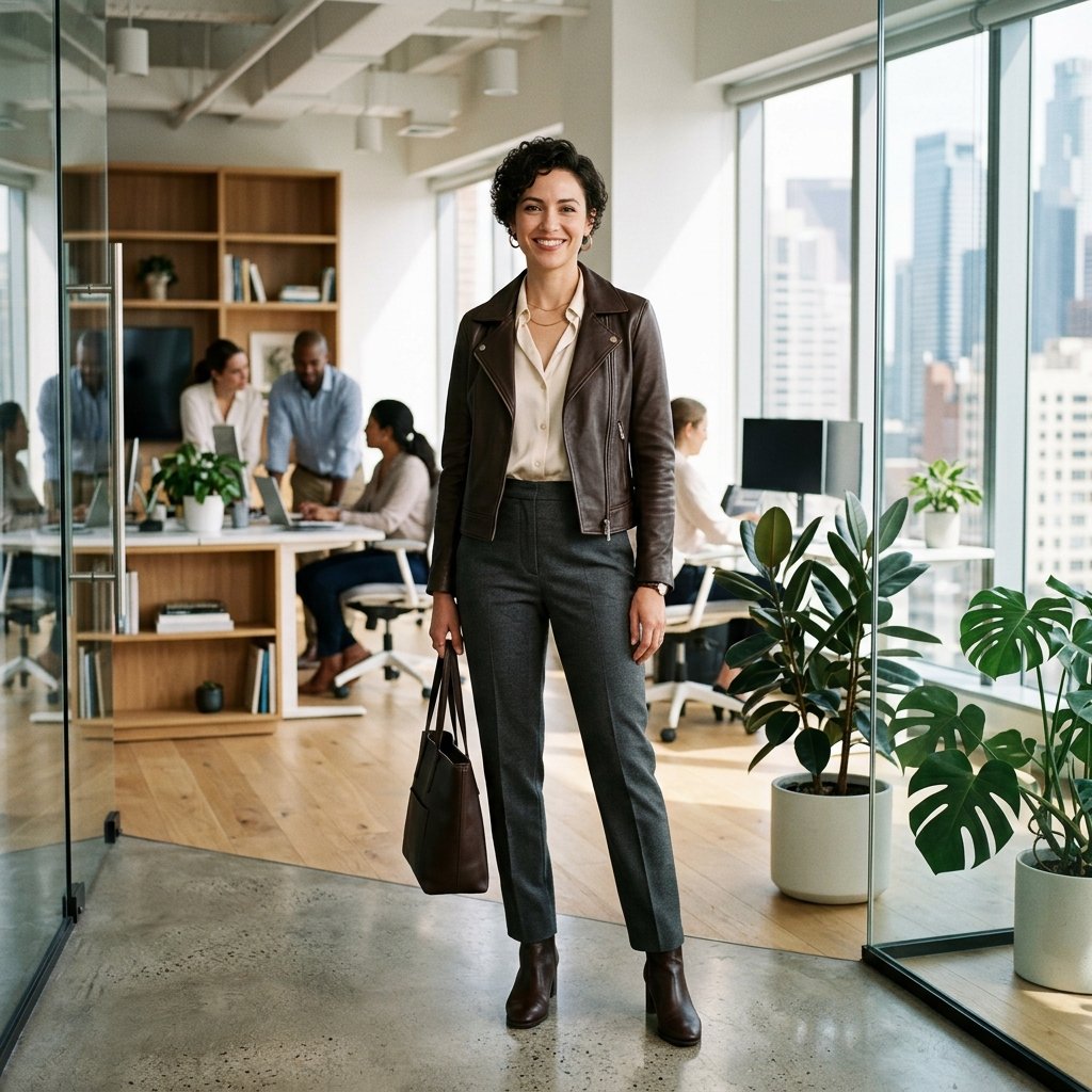 Leather Jacket Office Outfit Ideas