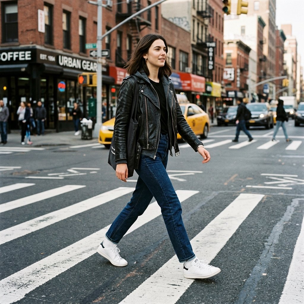 Leather Jacket and Sneakers Outfit Ideas