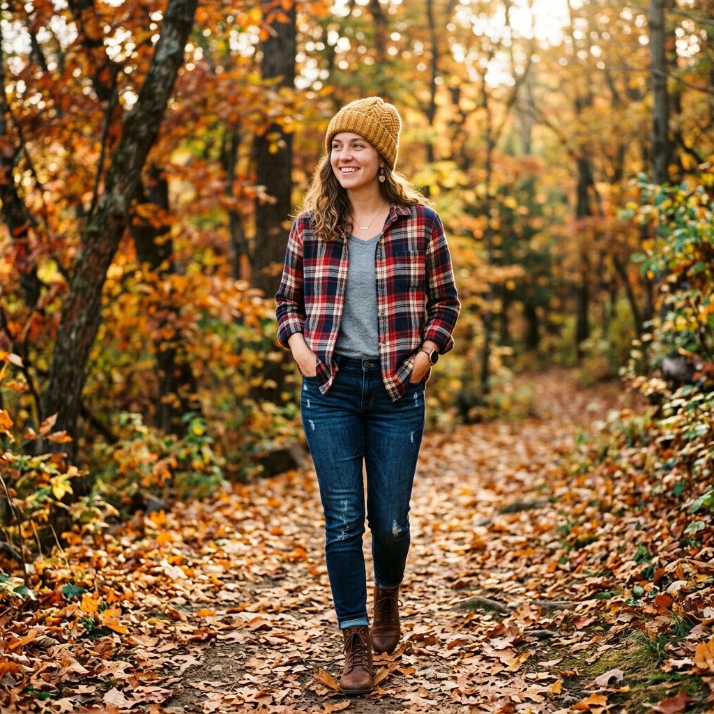 32 Best Casual Winter Outfits Ideas for a Cozy & Stylish Look 29 Plaid Shirt and Beanie Idea