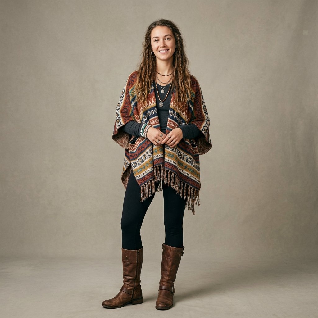 32 Cozy Leggings Outfits for Every Season 28 Leggings with Poncho Ideas