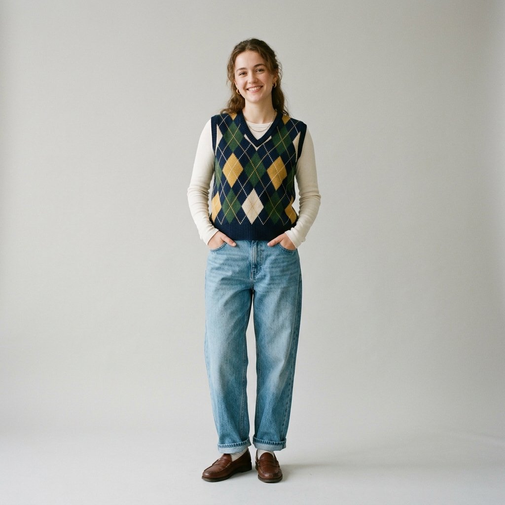 32 Baggy Jeans Outfits Ideas: Chic Ways to Look Effortlessly Trendy 28 Baggy Jeans with Sweater Vest Ideas