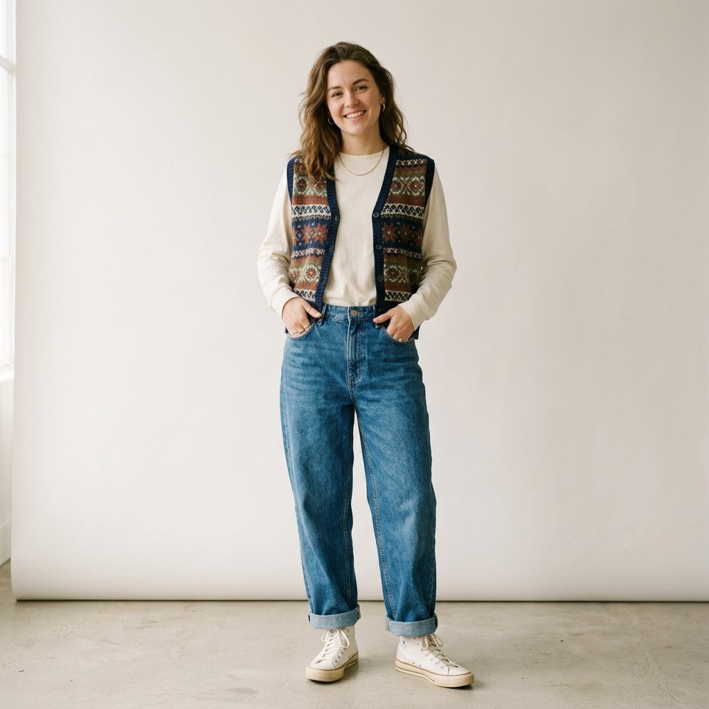 32 Baggy Jeans Outfits Ideas: Chic Ways to Look Effortlessly Trendy 27 Baggy Jeans with Vest Layering Ideas