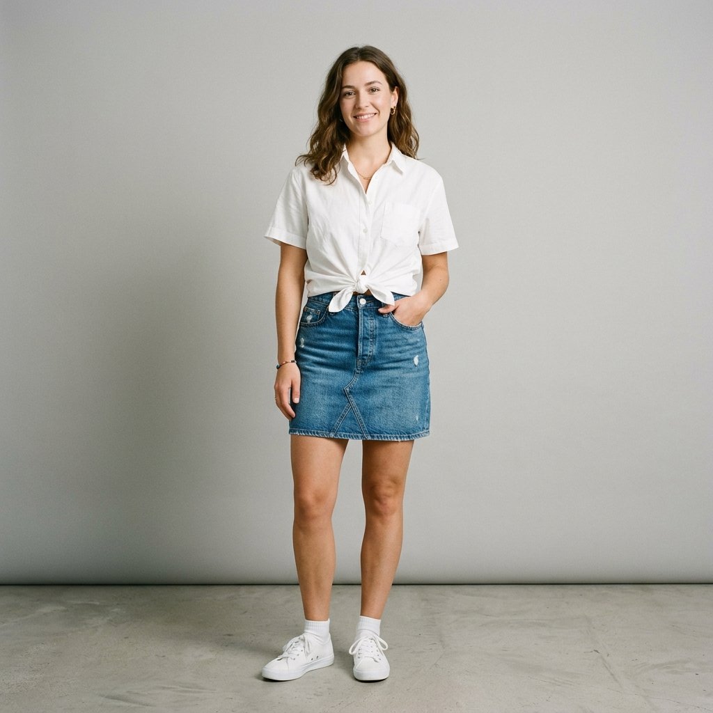32 Stylish White Shirt Outfits for Every Occasion 9 White Shirt Outfits with Denim Skirt Ideas