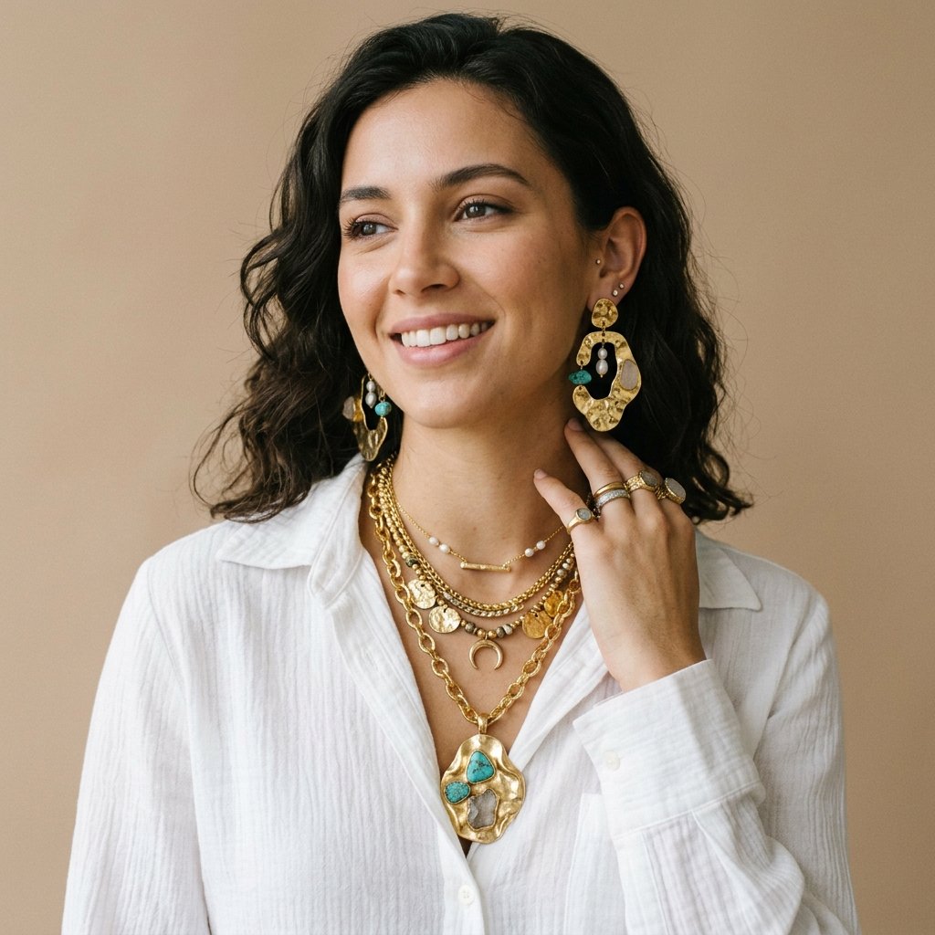 32 Stylish White Shirt Outfits for Every Occasion 22 White Shirt with Statement Jewelry Ideas