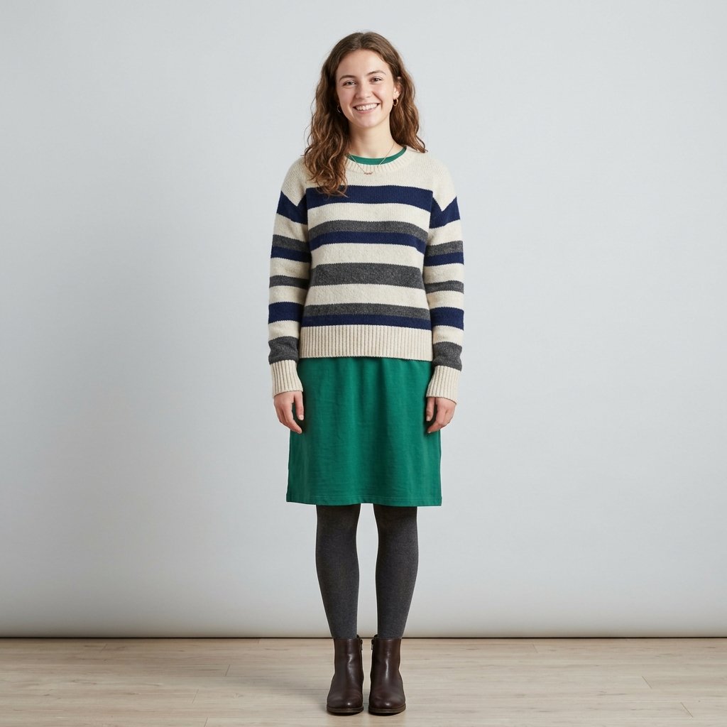 32 Sweater Over Dress Ideas: A Complete Style Guide 26 Striped Sweater Over Dress Solid