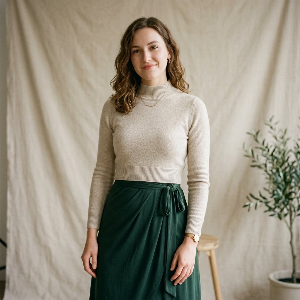 32 Sweater Over Dress Ideas: A Complete Style Guide 13 Mock Neck Sweater Over Dress Wrap