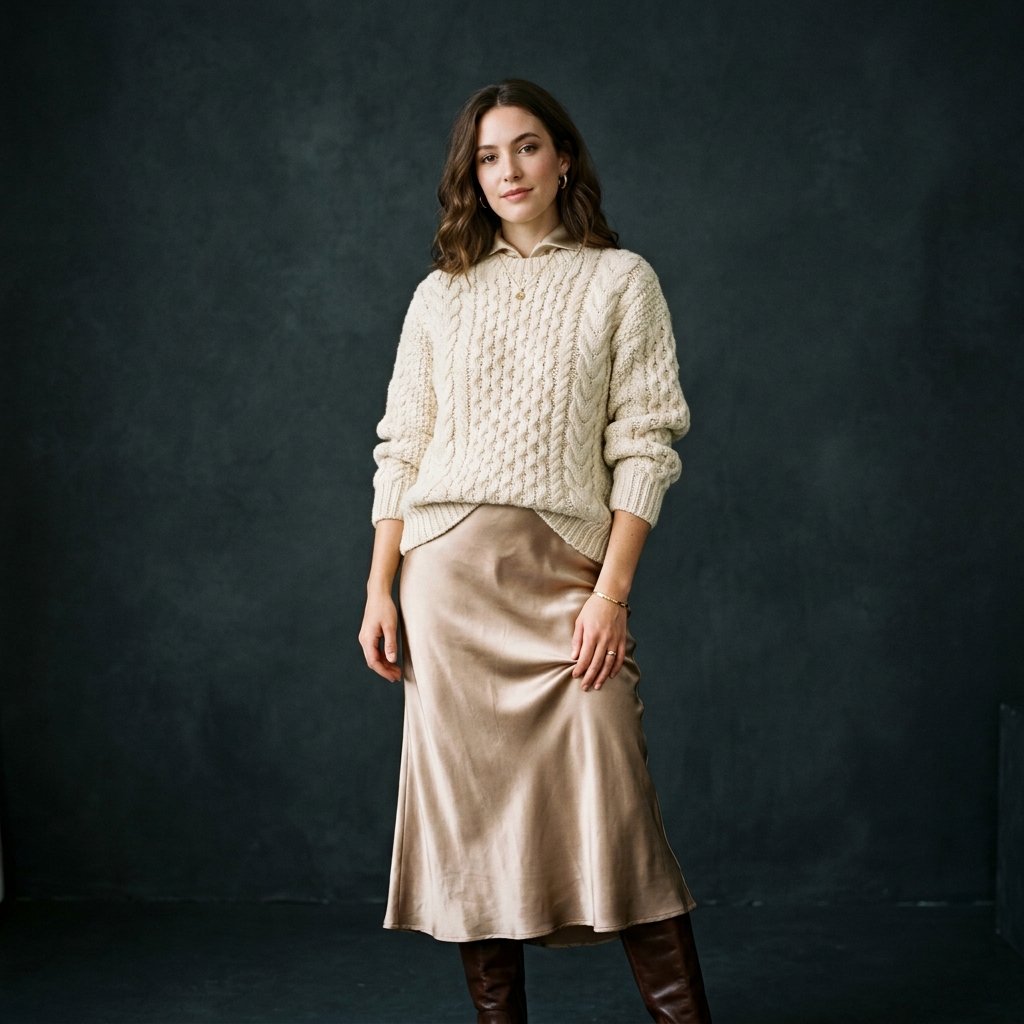32 Sweater Over Dress Ideas: A Complete Style Guide 18 Chunky Sweater Over Dress Satin