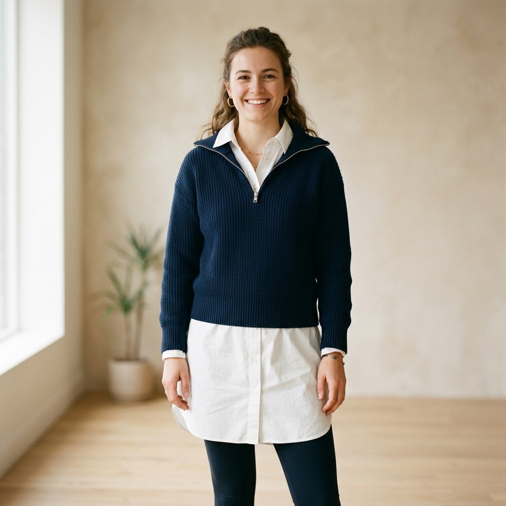 32 Sweater Over Dress Ideas: A Complete Style Guide 14 Half-Zip Sweater Over Dress Shirt
