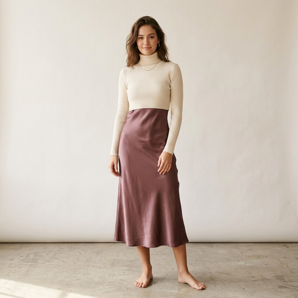 32 Sweater Over Dress Ideas: A Complete Style Guide 16 Cropped Turtleneck Over Slip Skirt Dress
