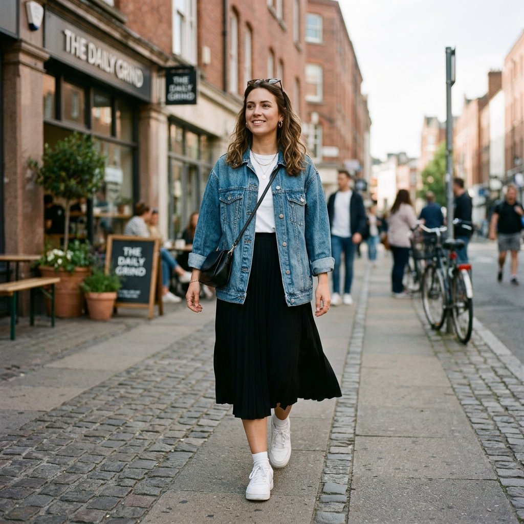 Black Skirt and Denim Jacket Outfit Ideas