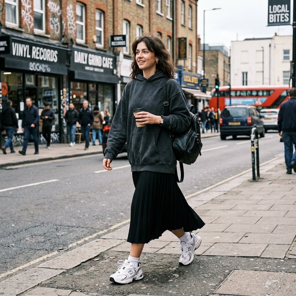 Black Skirt and Sneakers Outfit Ideas