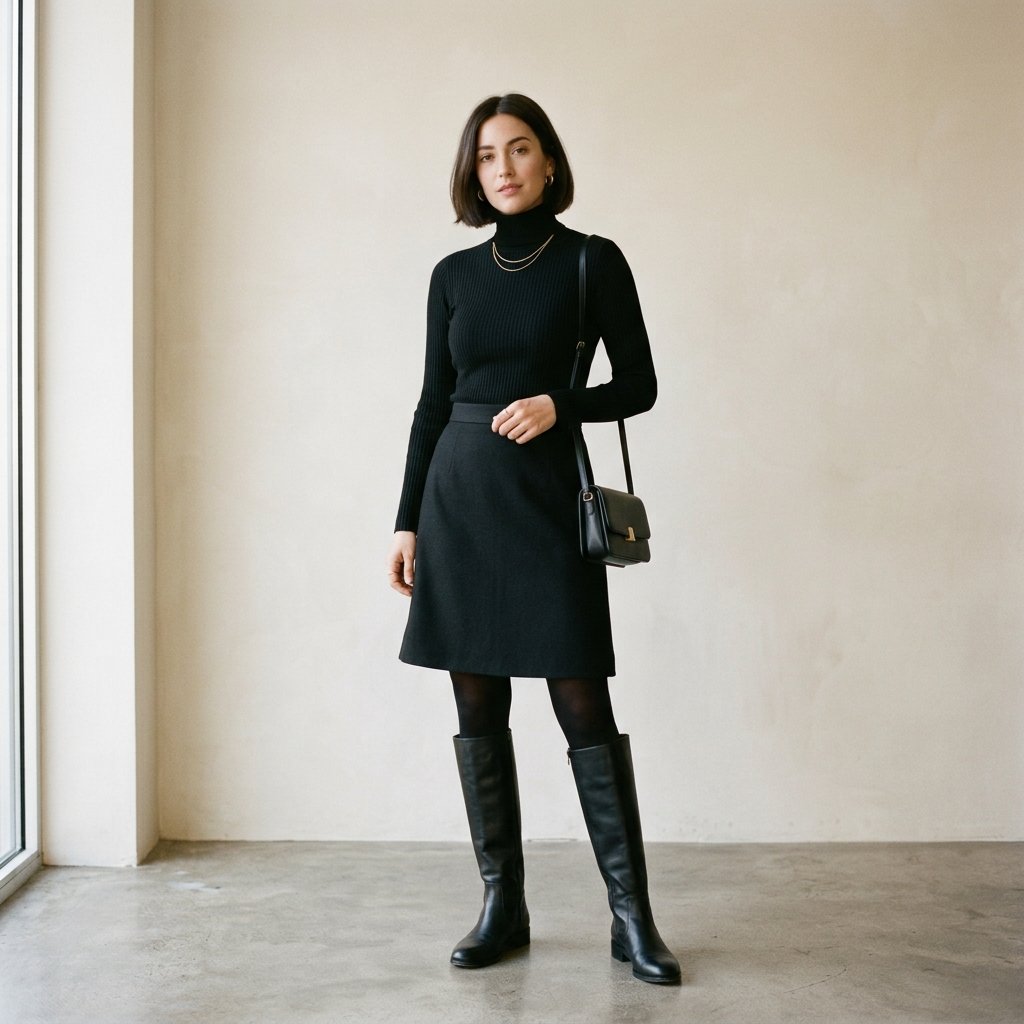 Black Skirt and Turtleneck Outfit Ideas